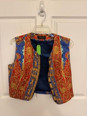 Colorful Baroque Print Vest - Red, Blue & Gold